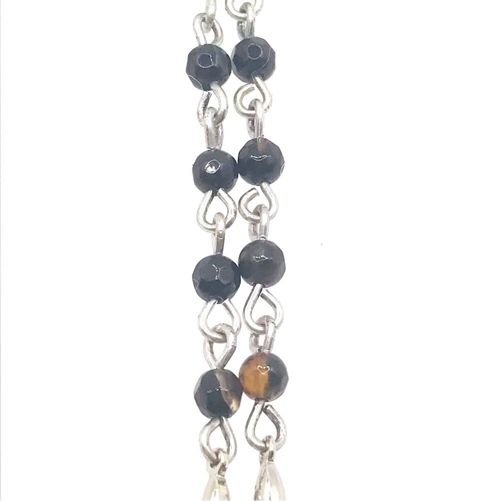 Silver Pendant Necklace with Natural Stone Tiger's Eye Beads - Picture 2 of 7